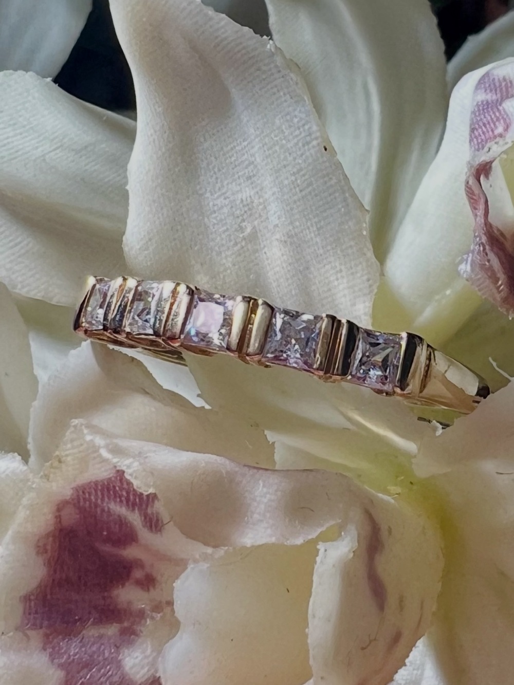 10K Gold Diamond Band Ring Princess Cut Wedding Ring Stacking Fine Jewelry